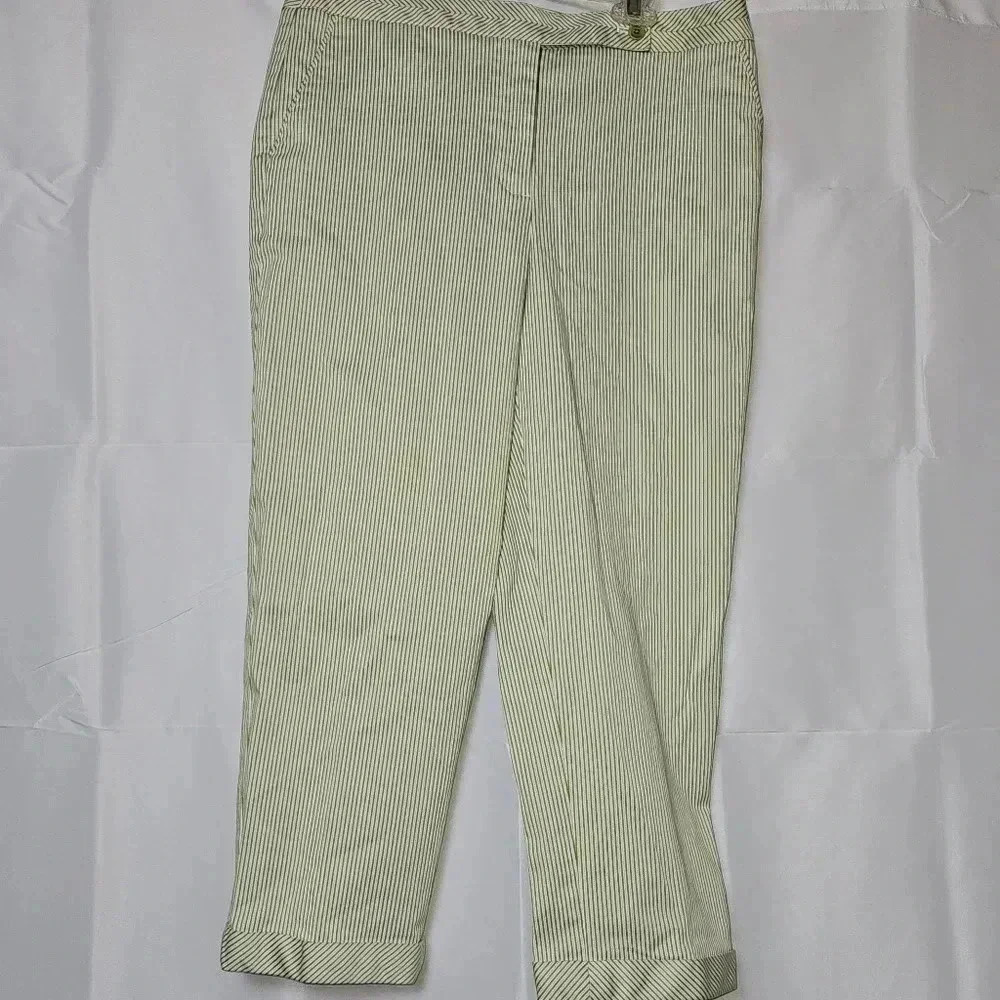Talbots lime green and white striped capris